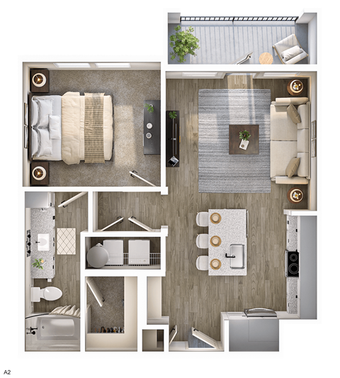Floor plan for 1 bed, 1 bath, 702 sqft
